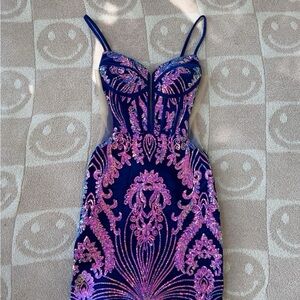 Elegant Blue and Pink Sequin Dress